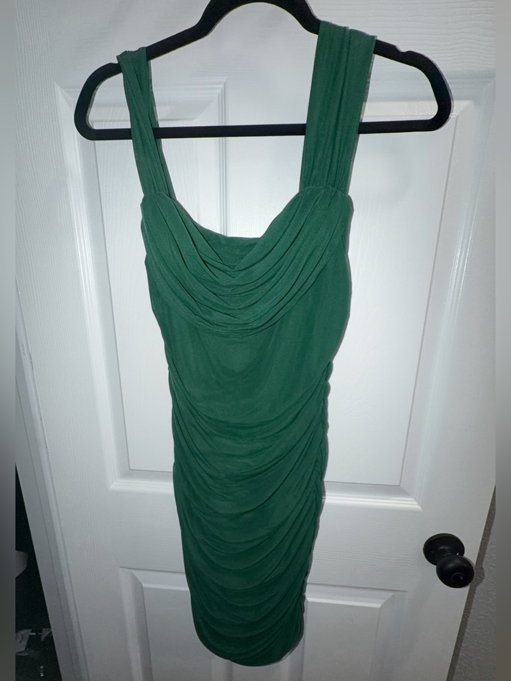 Emerald Draped Midi Dress with Wide Straps